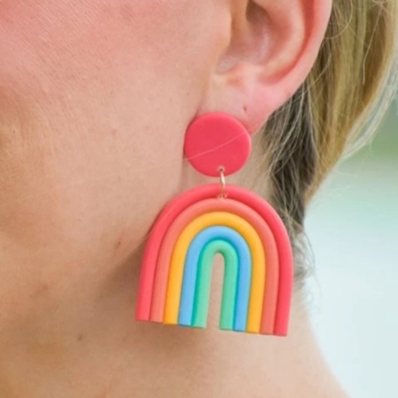 Neutral Rainbow Polymer Clay Earrings - Picture 2 of 2